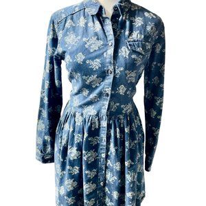 ASOS Denim Floral Print Denim Dress Size S